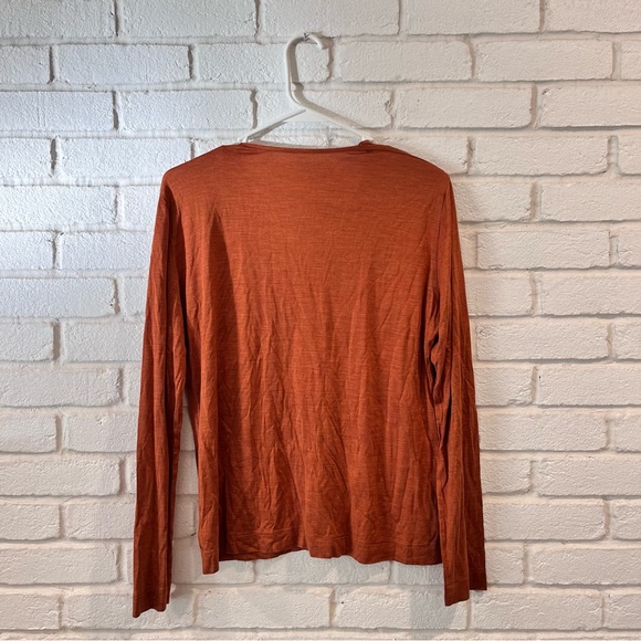 AKRIS Switzerland Burnt Orange 100% Seide Silk Long Sleeve V Neck Shirt medium - Picture 5 of 7
